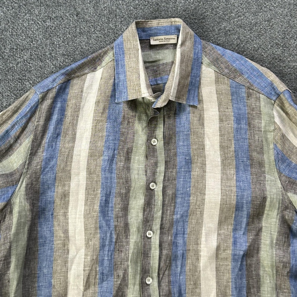 Sartoria Saracena Shirt Mens Large Multicolor Linen Long Sleeve Made Italy